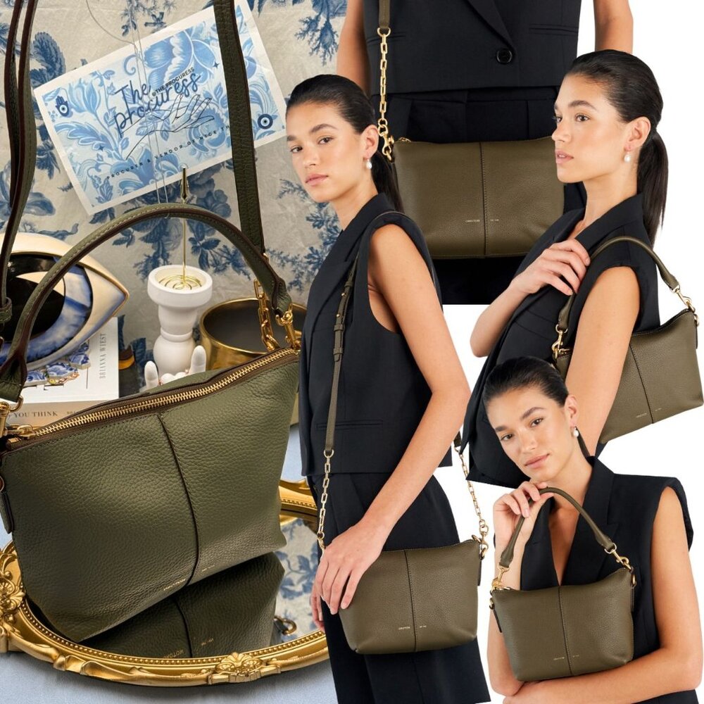 🆕 OROTON 🧿 NWOT Lily Zip Top Leather Crossbody, Olive